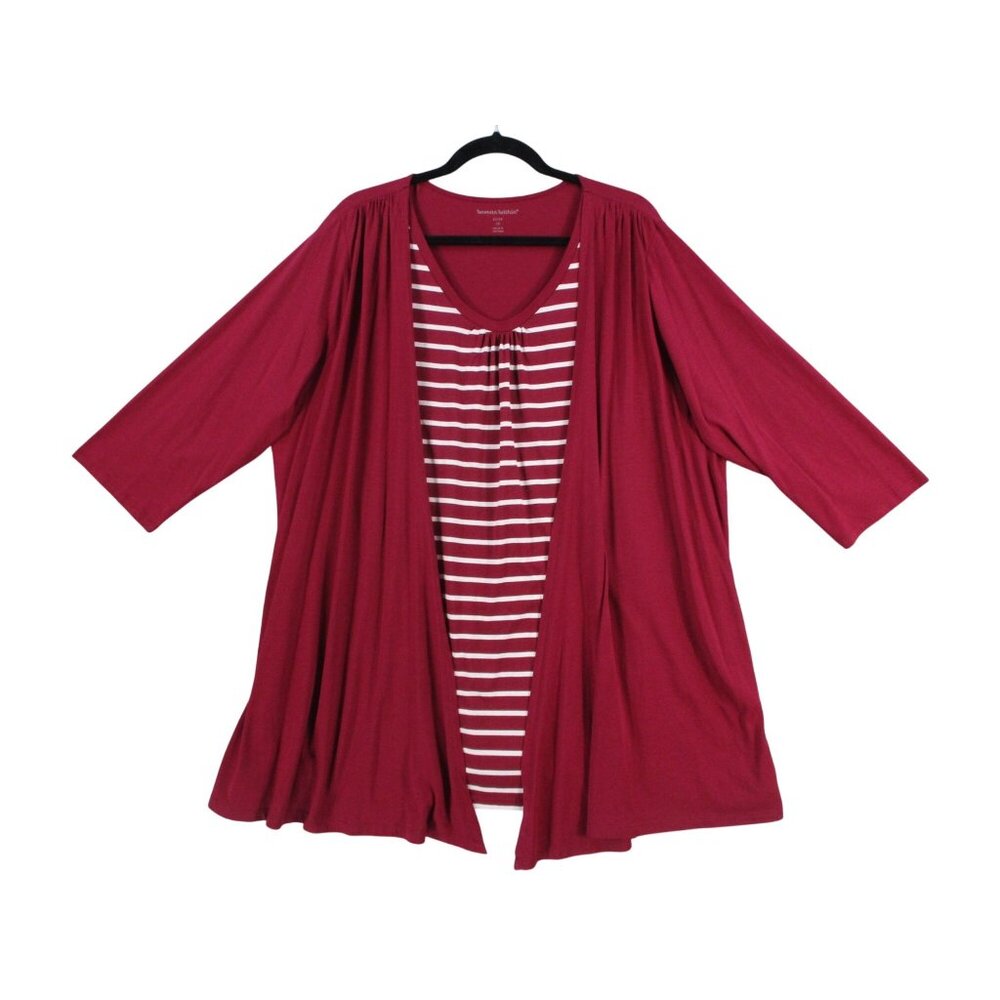 Woman‎ Within Size - 1X Red Striped Top & Cardigan Set